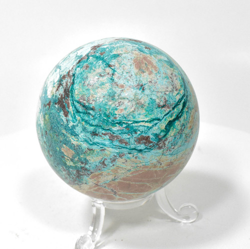 2.48" Polished SHATTUCKITE CHRYSOCOLLA SPHERE With Stand Kaokoveld Namibia S354