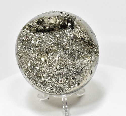 3.22" GOLDEN Polished PYRITE SPHERE With Stand - Peru P923