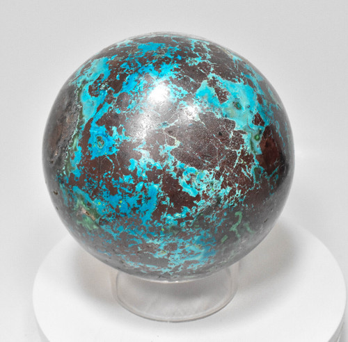 5.76" Polished CHRYSOCOLLA Druzy QUARTZ MALACHITE SPHERE With Stand - Peru A902