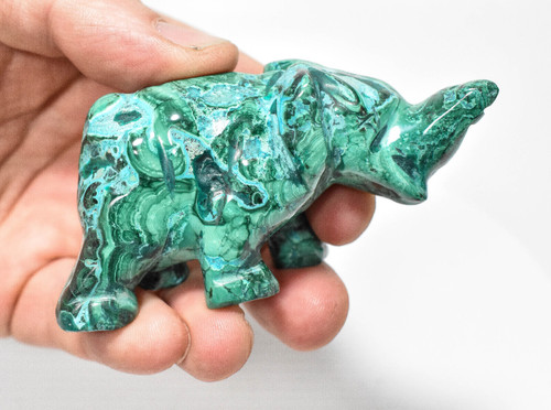 3.34" POLISHED MALACHITE and Chrysocolla ELEPHANT Animal Carving - Congo mc931