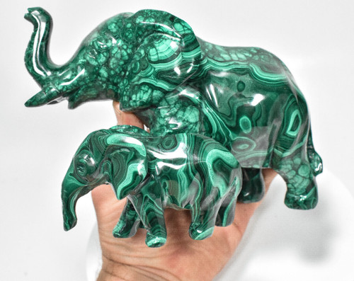 7.08" POLISHED MALACHITE ELEPHANT and Calf Animal Carving - Congo mc914