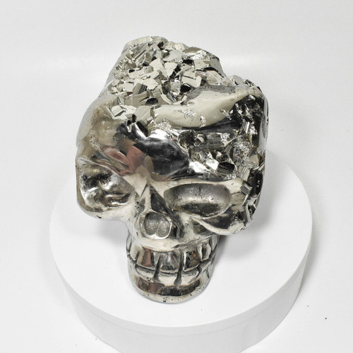 7.40" GOLDEN Polished PYRITE SKULL 17.7 Pounds - Huanzala Mine, Peru T254