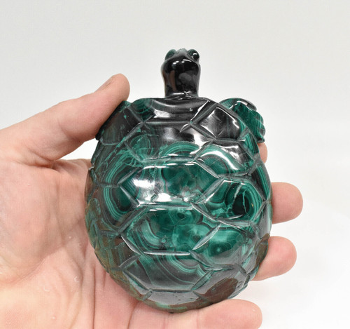 4.48" POLISHED MALACHITE TURTLE Animal Carving Congo CM43