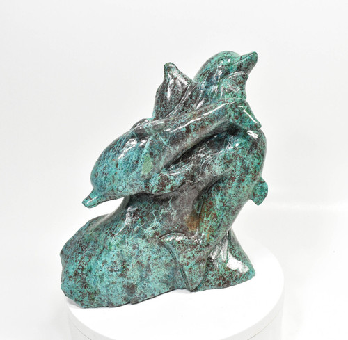 8.26" Polished CHRYSOCOLLA DOLPHINS School Of Four Carving Peru cm35