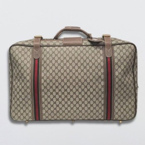 Vintage 1970 Gucci GG Supreme Suitcase Web Stripe Monogram Canvas Gold Closure