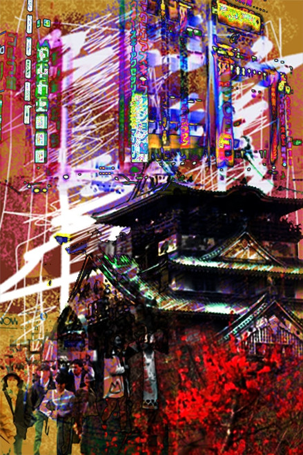 Multi-layered image created in Photoshop.  My remembrance of Tokyo, Japan in 1966, when I was there with the US Navy.