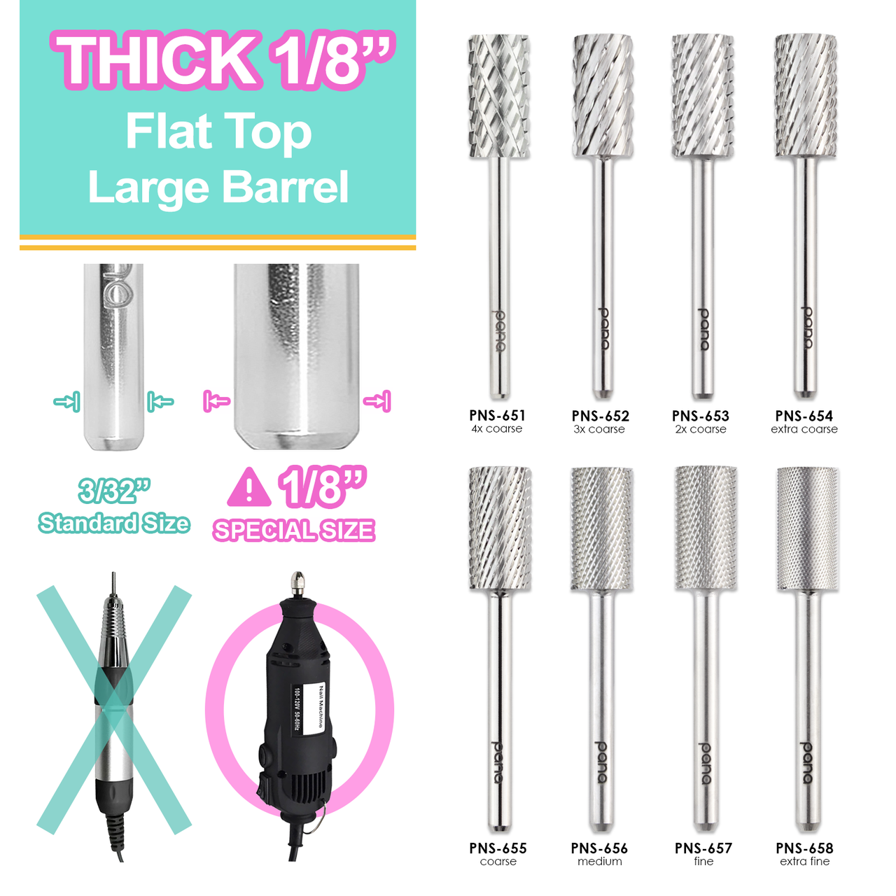 Flat Top Large Barrel Silver 1/8" Carbide Bit (XF - 4XC)