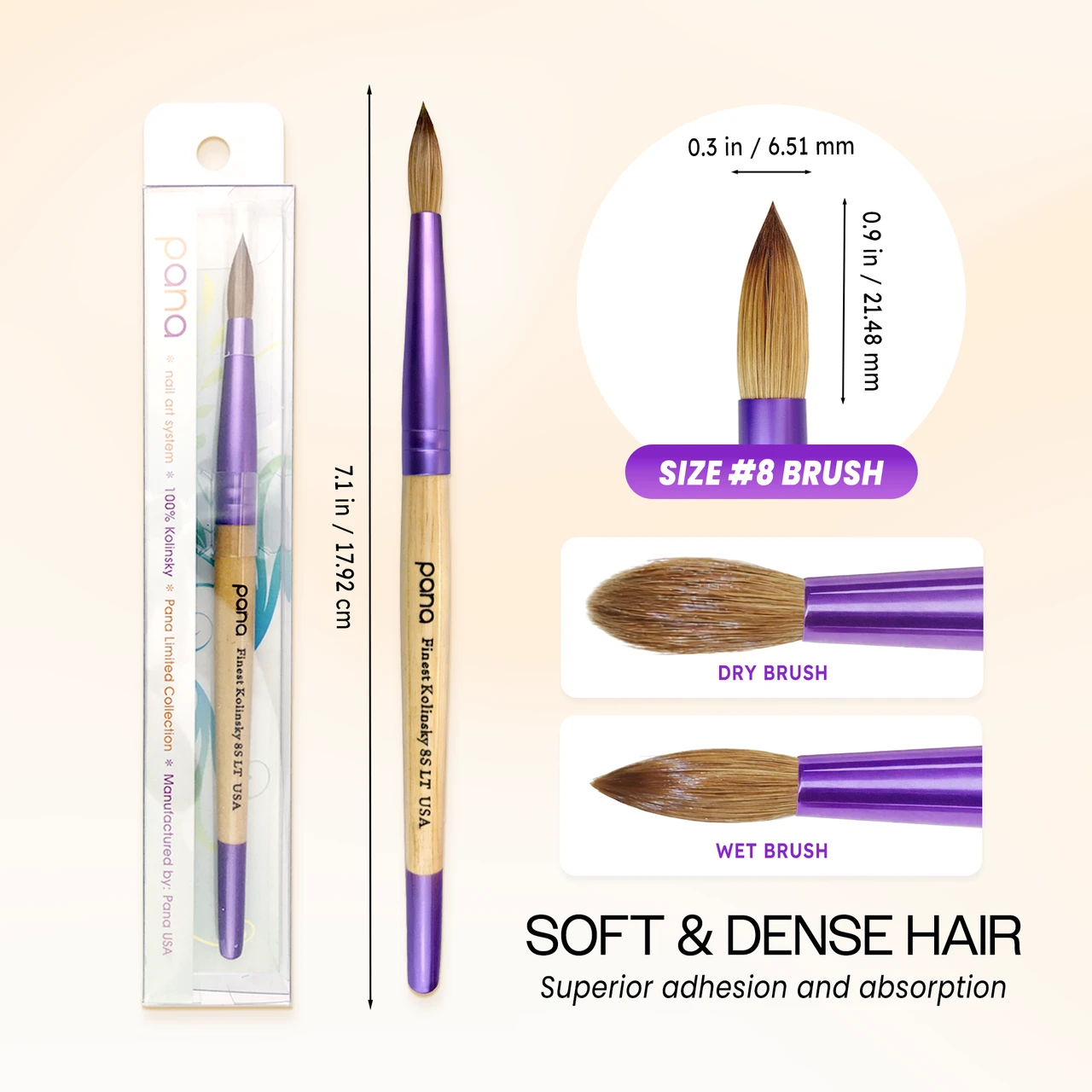 Round Beige Wood Kolinsky Brush Handle with Purple Ferrule