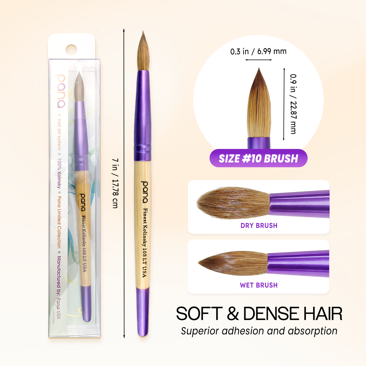 Round Beige Wood Kolinsky Brush Handle with Purple Ferrule