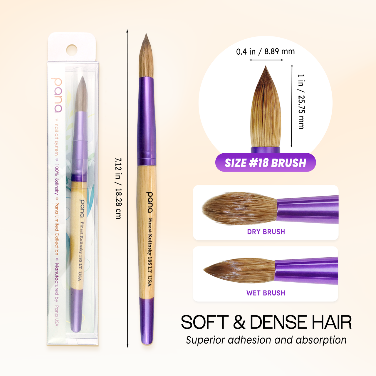 Round Beige Wood Kolinsky Brush Handle with Purple Ferrule