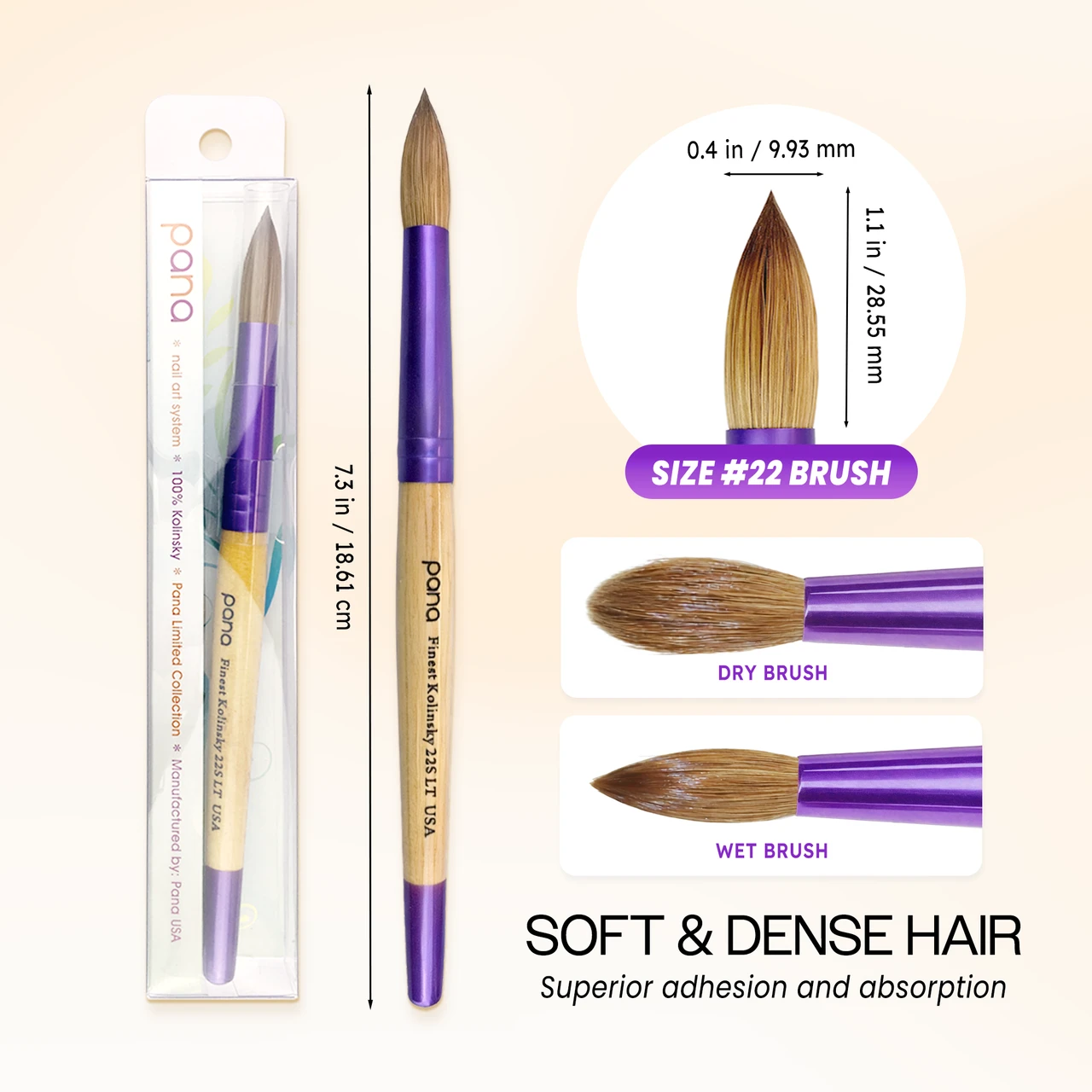 Round Beige Wood Kolinsky Brush Handle with Purple Ferrule