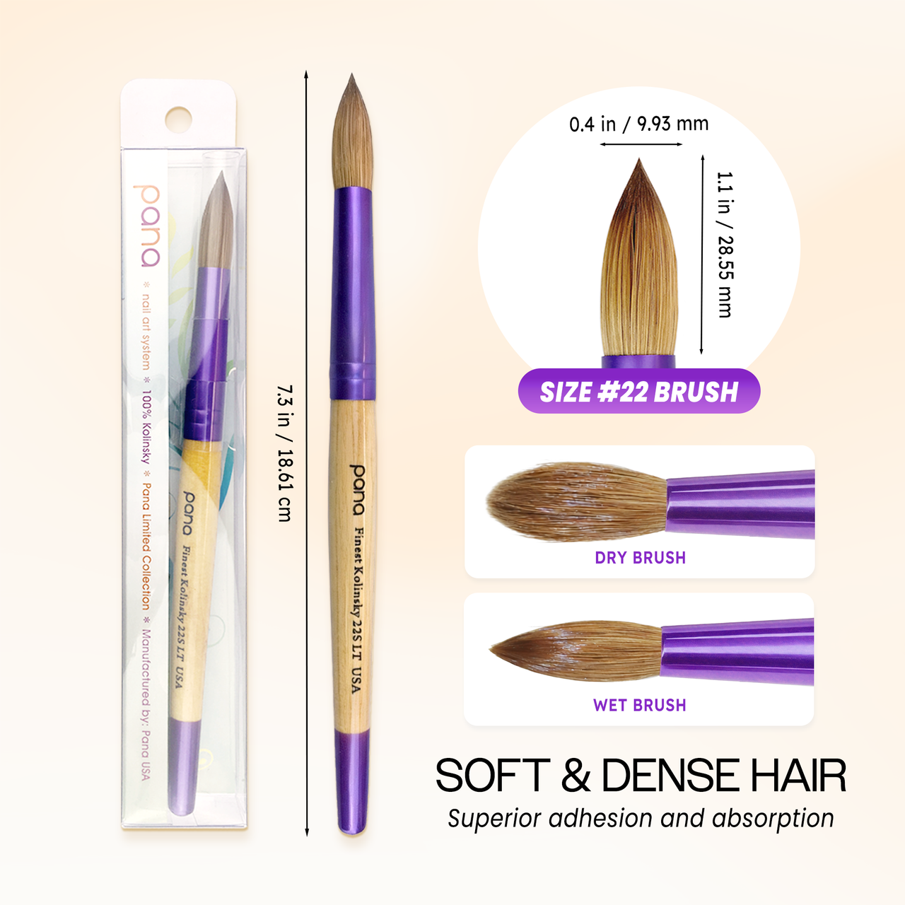 Round Beige Wood Kolinsky Brush Handle with Purple Ferrule