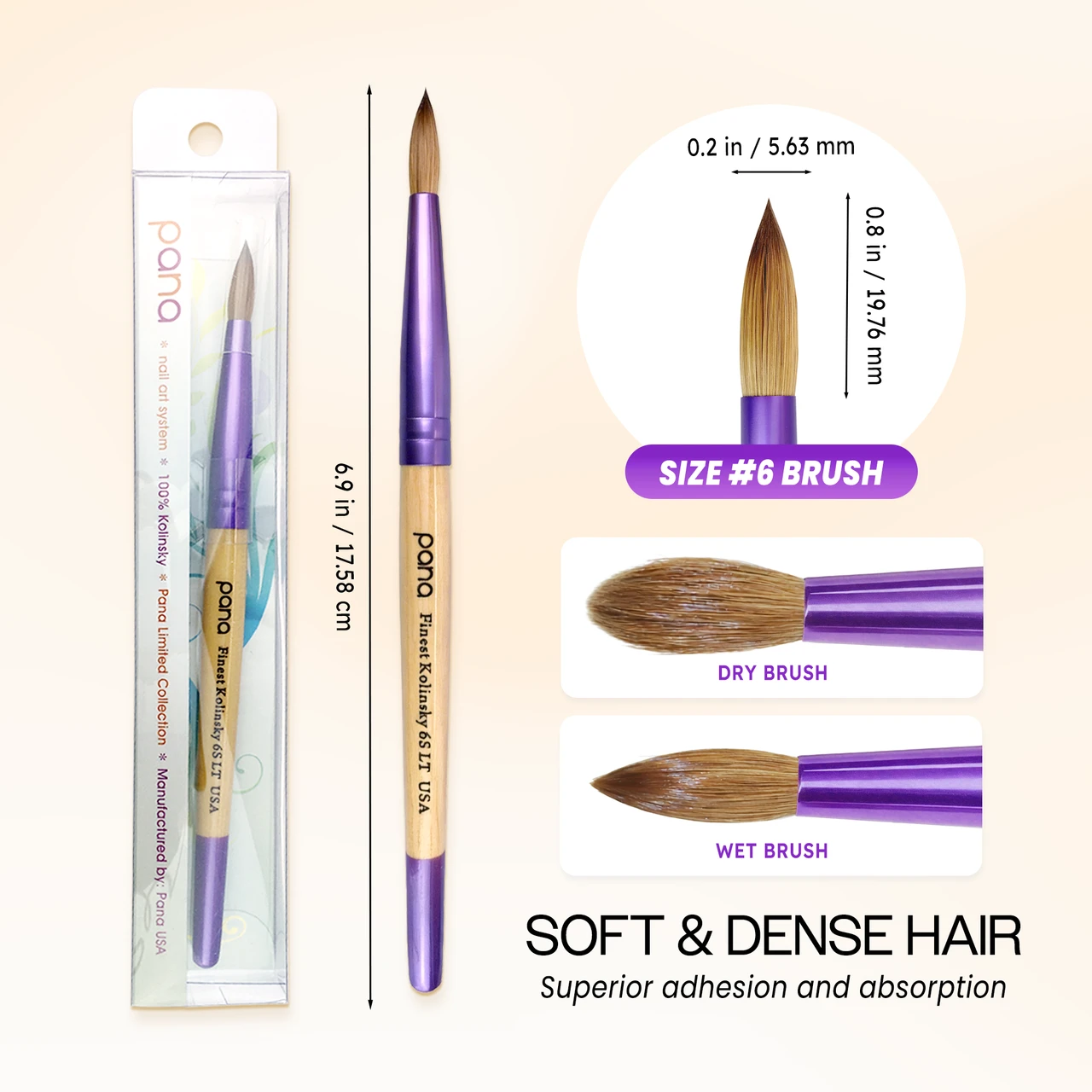 Round Beige Wood Kolinsky Brush Handle with Purple Ferrule