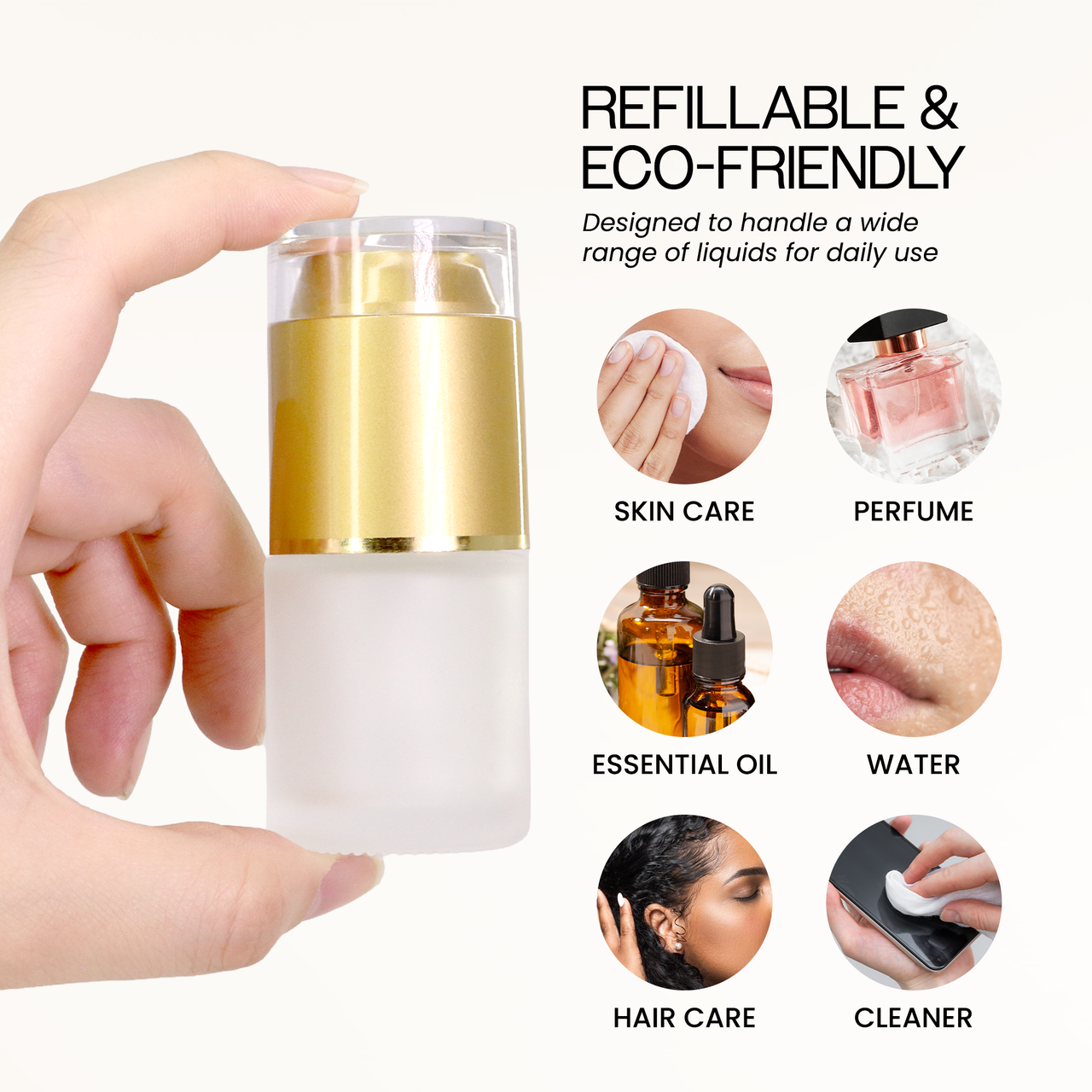 20ML Empty Frosted Glass Spray Bottle with Gold Cap