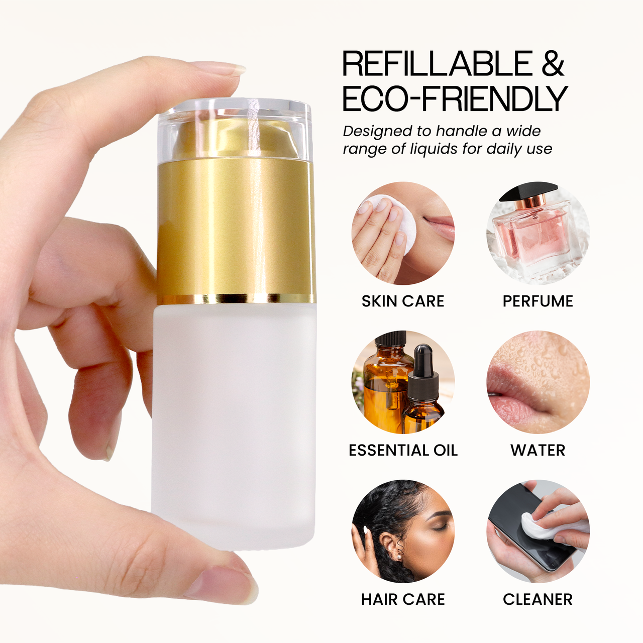 30ML Empty Frosted Glass Spray Bottle with Gold Cap