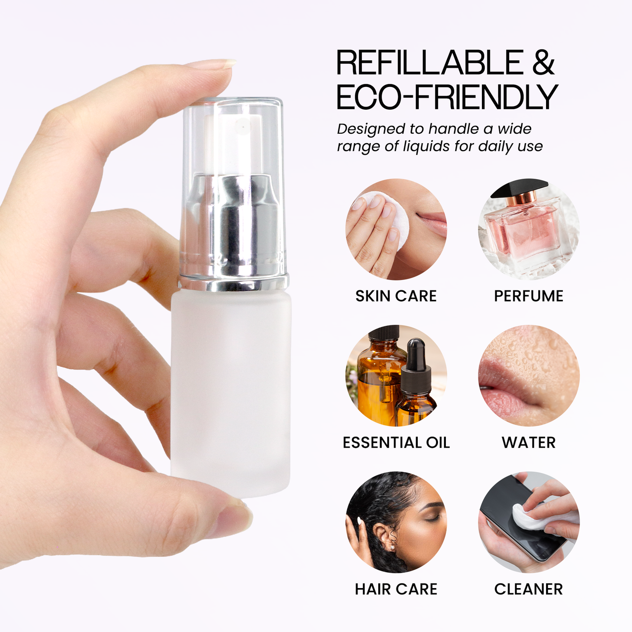 20ML Empty Silver Frosted Glass Spray Bottle with Clear Cap