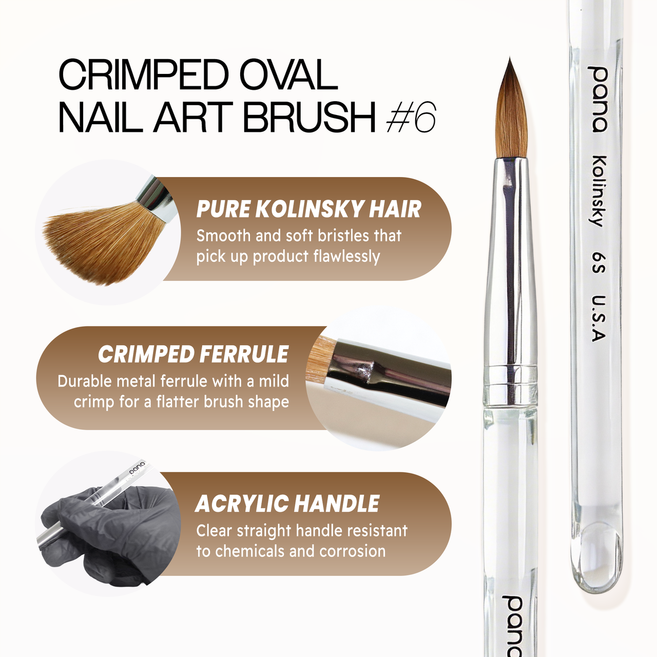 Oval Crimped Clear Acrylic Kolinsky Brush Handle with Silver Ferrule