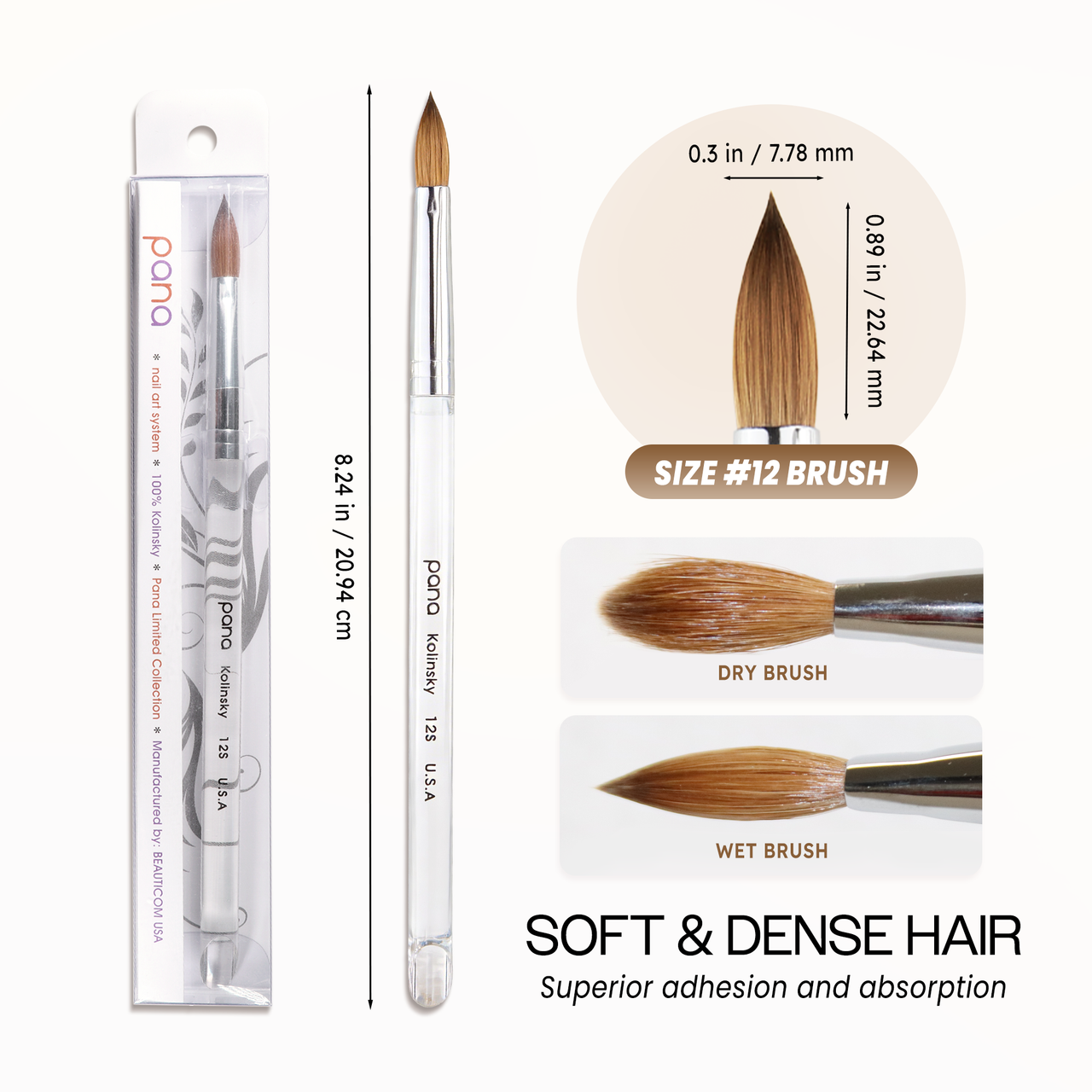 Oval Crimped Clear Acrylic Kolinsky Brush Handle with Silver Ferrule