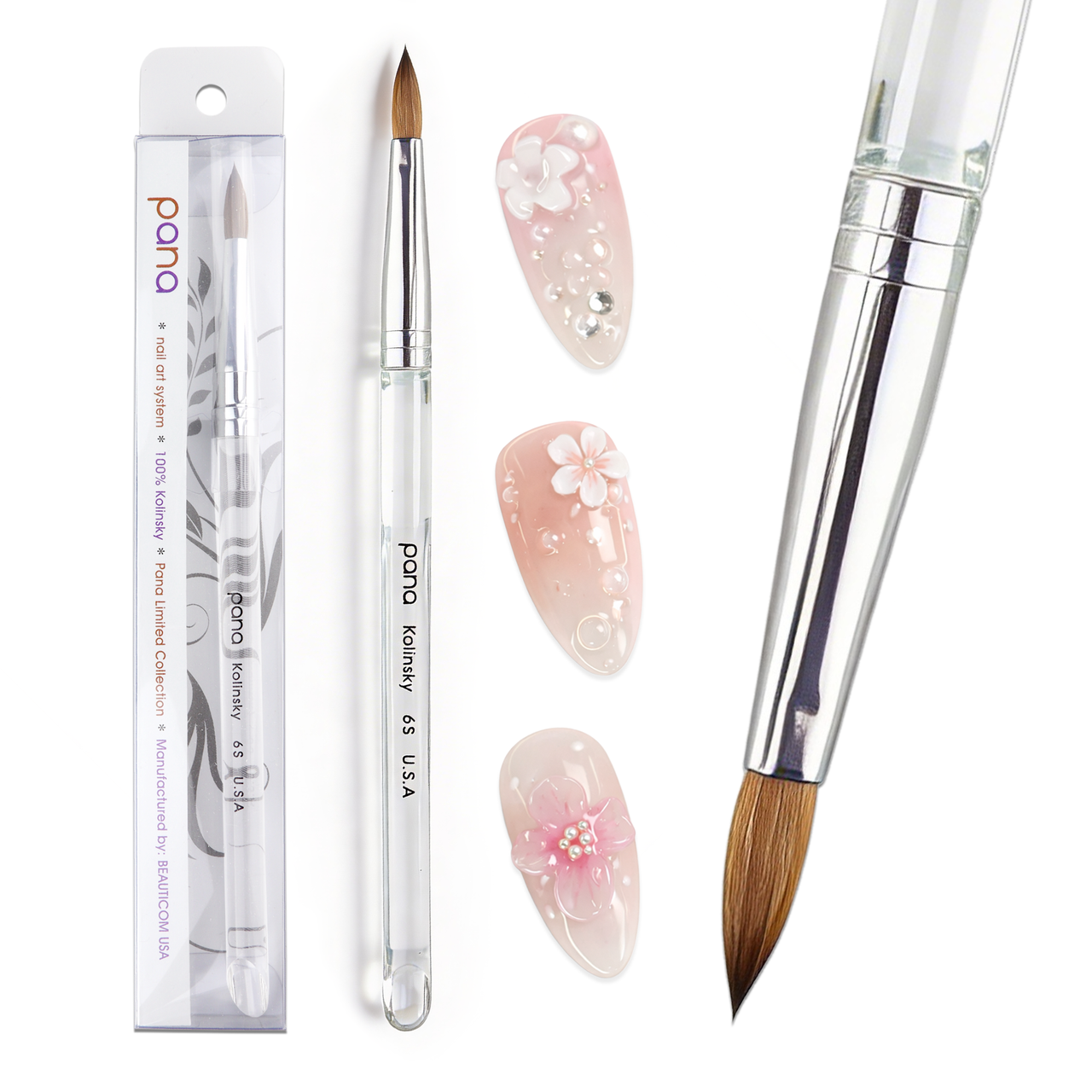 Oval Crimped Clear Acrylic Kolinsky Brush Handle with Silver Ferrule