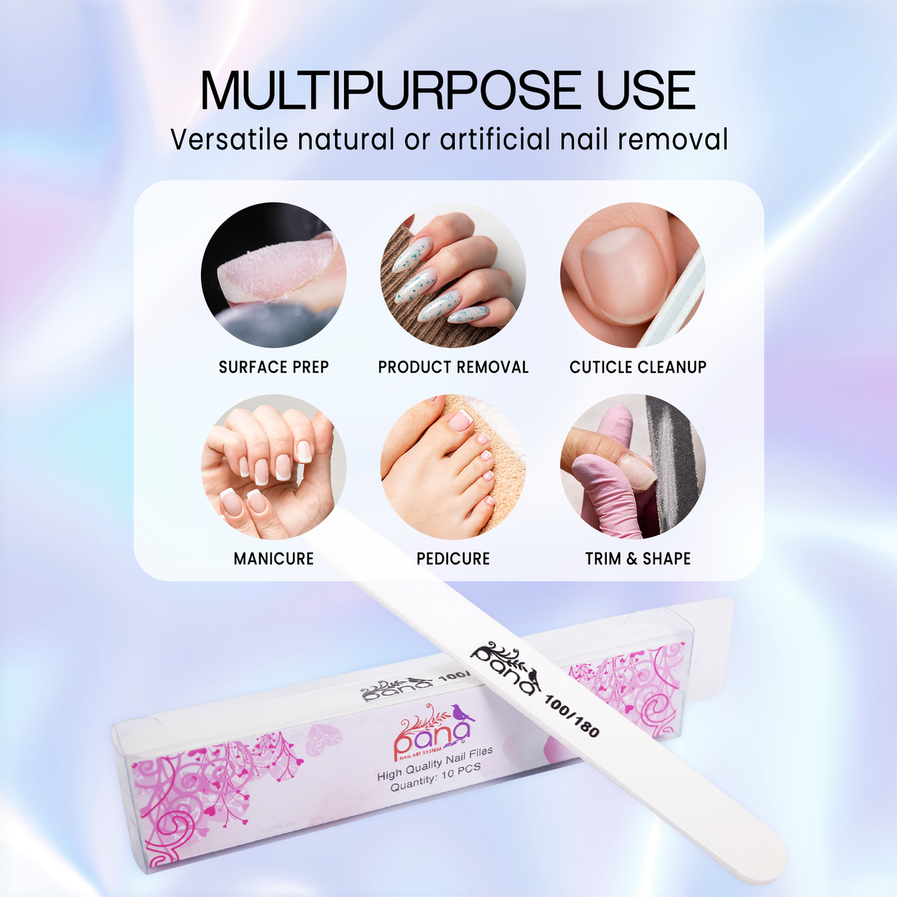 Round Double Sided Emery Board Nail Files - White (Grit: 100/180)