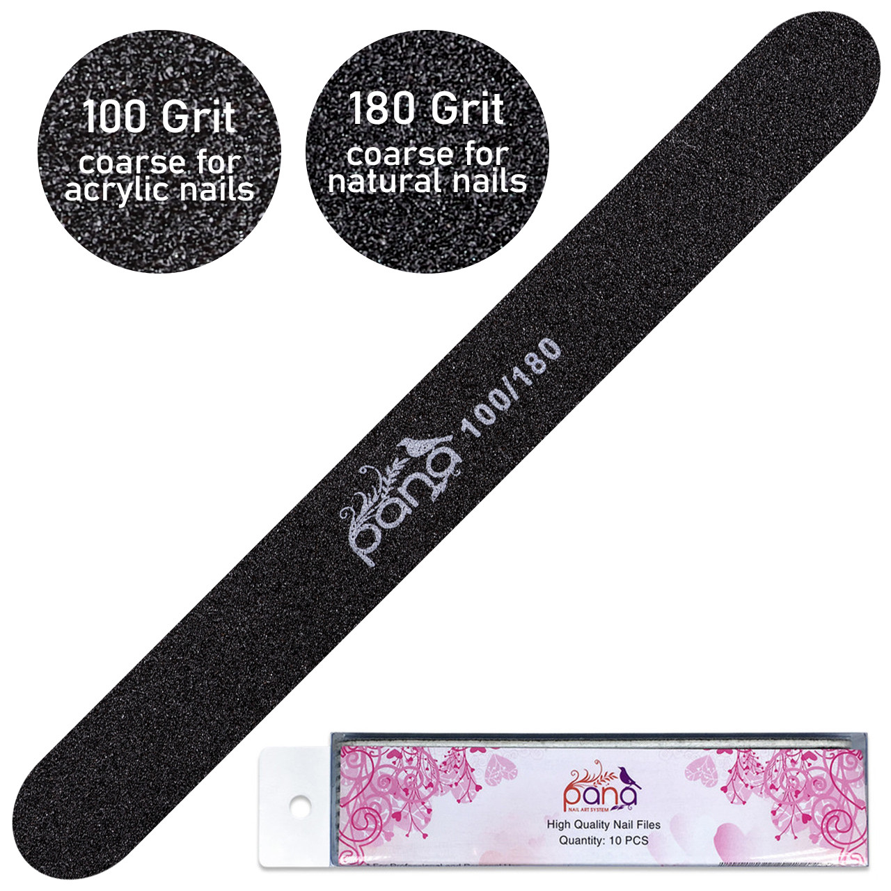 EMERY 6,0ft EPS 28.91㍑ BLACK ANGEL2モデル Round Double Sided Emery Board Nail Files - Black (Grits: 100/100