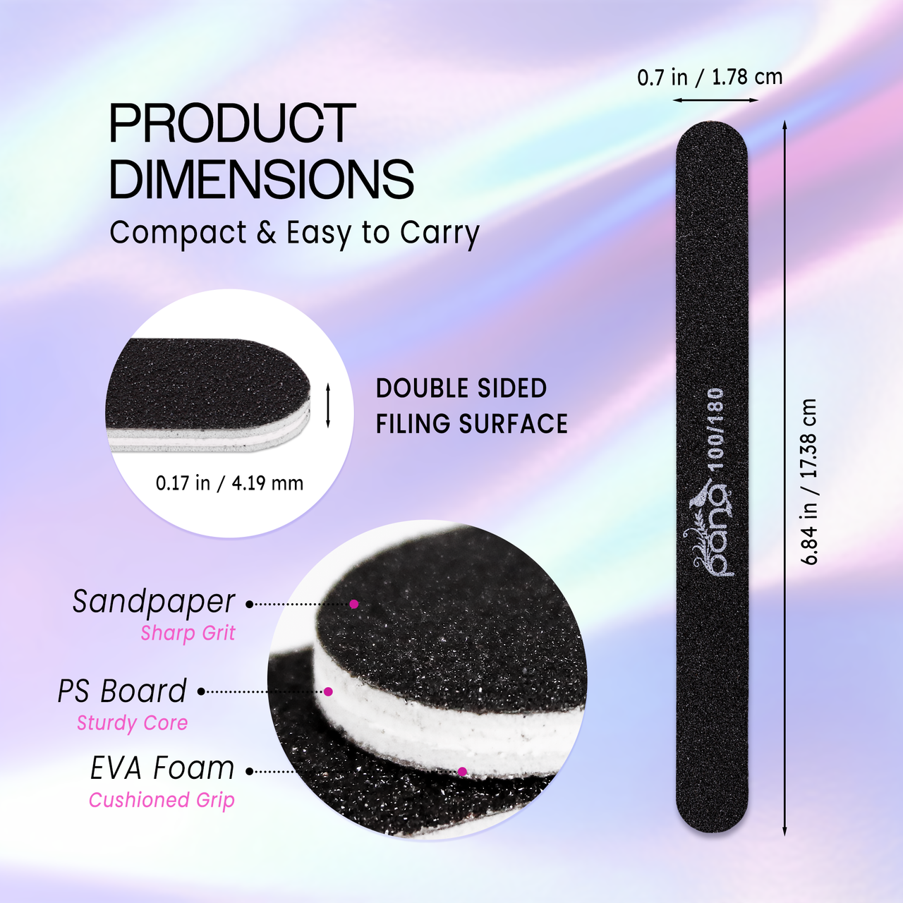 Round Double Sided Emery Board Nail Files - Black (Grits: 100/100 and 100/180)