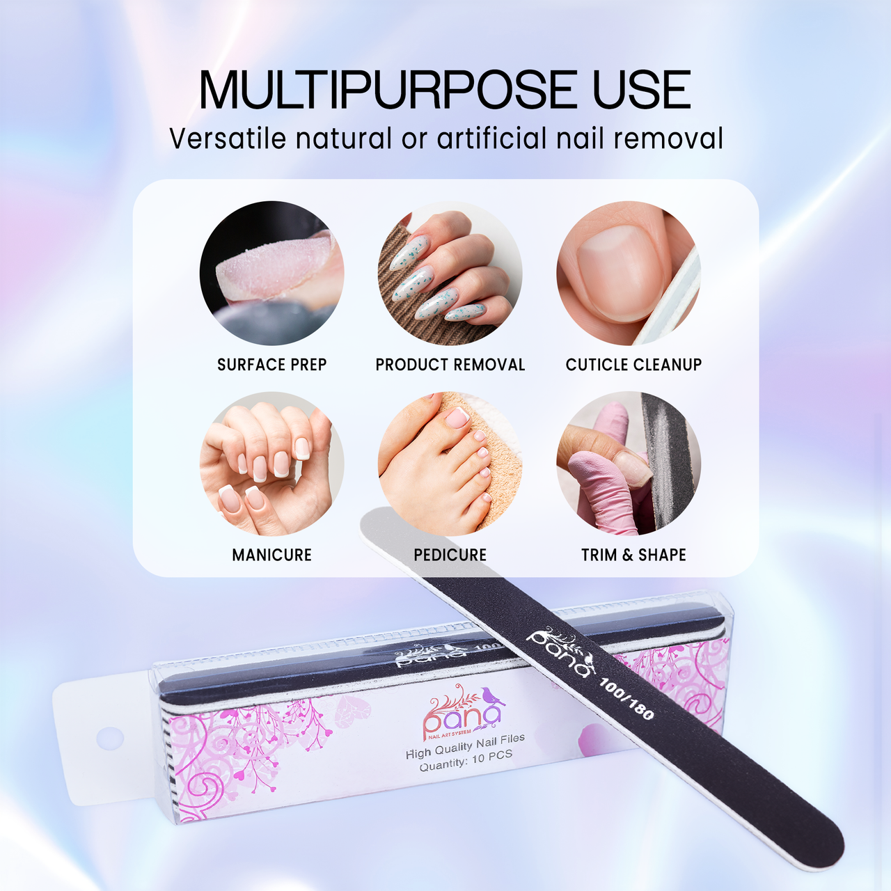 Round Double Sided Emery Board Nail Files - Black (Grits: 100/100 and 100/180)