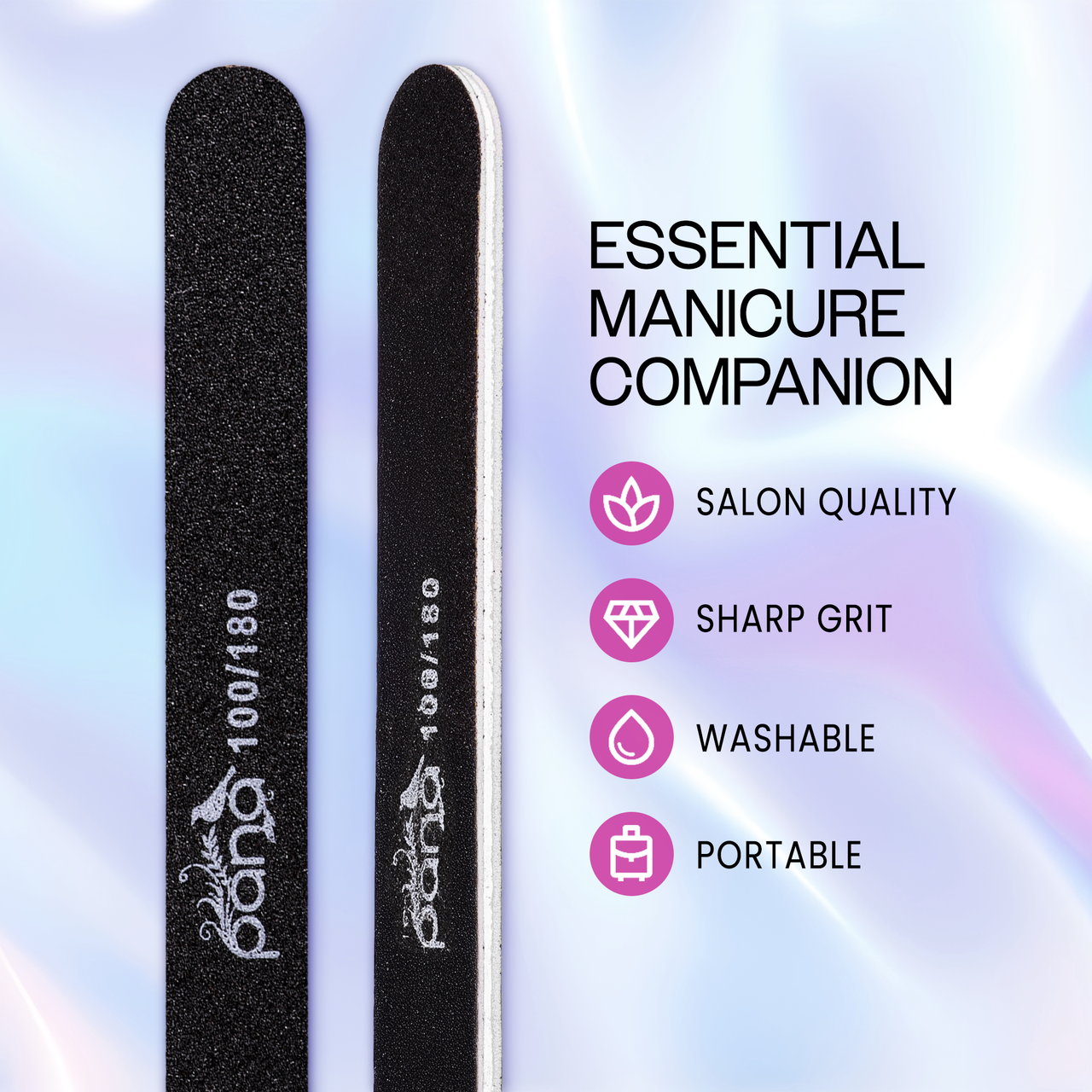 Round Double Sided Emery Board Nail Files - Black (Grits: 100/100 and 100/180)