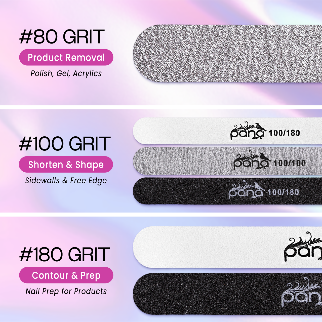 Round Double Sided Emery Board Nail Files - Black (Grits: 100/100 and 100/180)