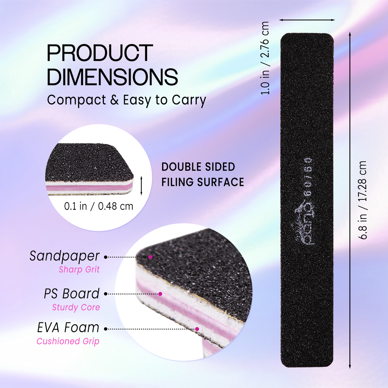 Jumbo Double Sided Emery Board Nail Files - Black (Grits: 60/60 to 180/240)