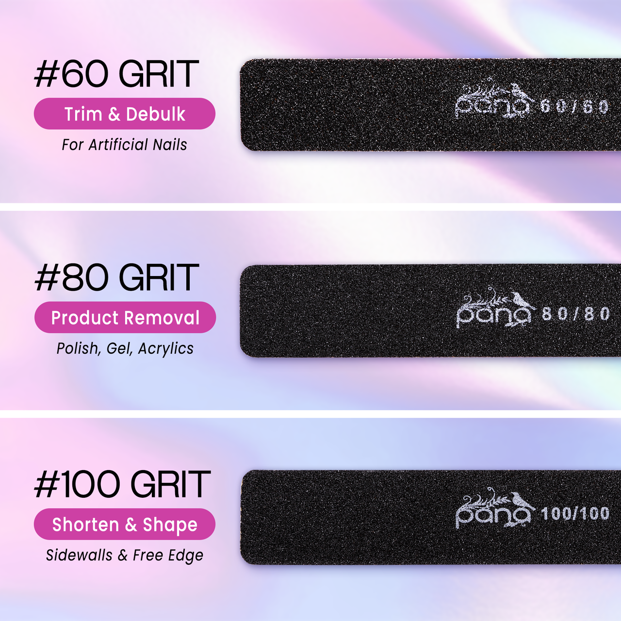 Jumbo Double Sided Emery Board Nail Files - Black (Grits: 60/60 to 180/240)