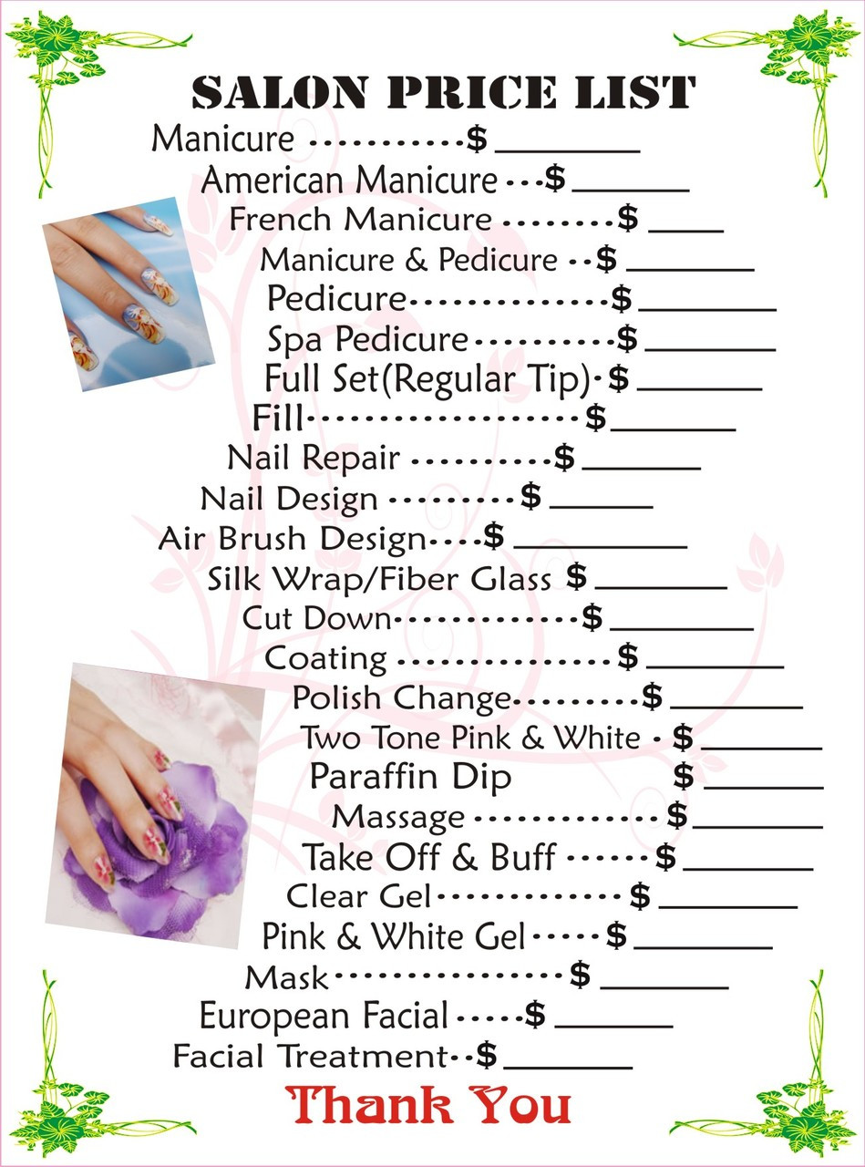 Simple Nail Salon Price List ubicaciondepersonas.cdmx.gob.mx