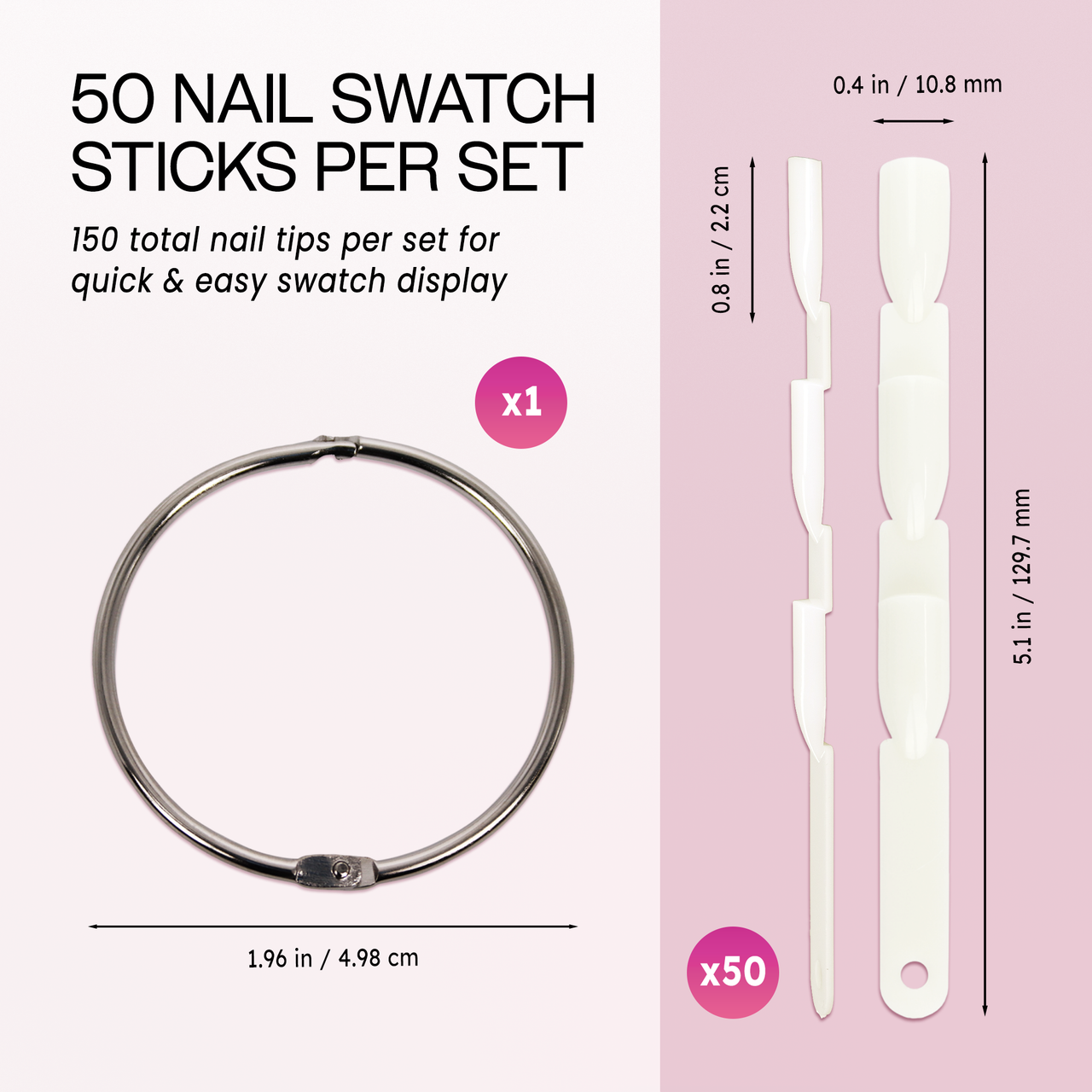 50pc 3-Tiered Tip Sticks w/ Metal Ring
