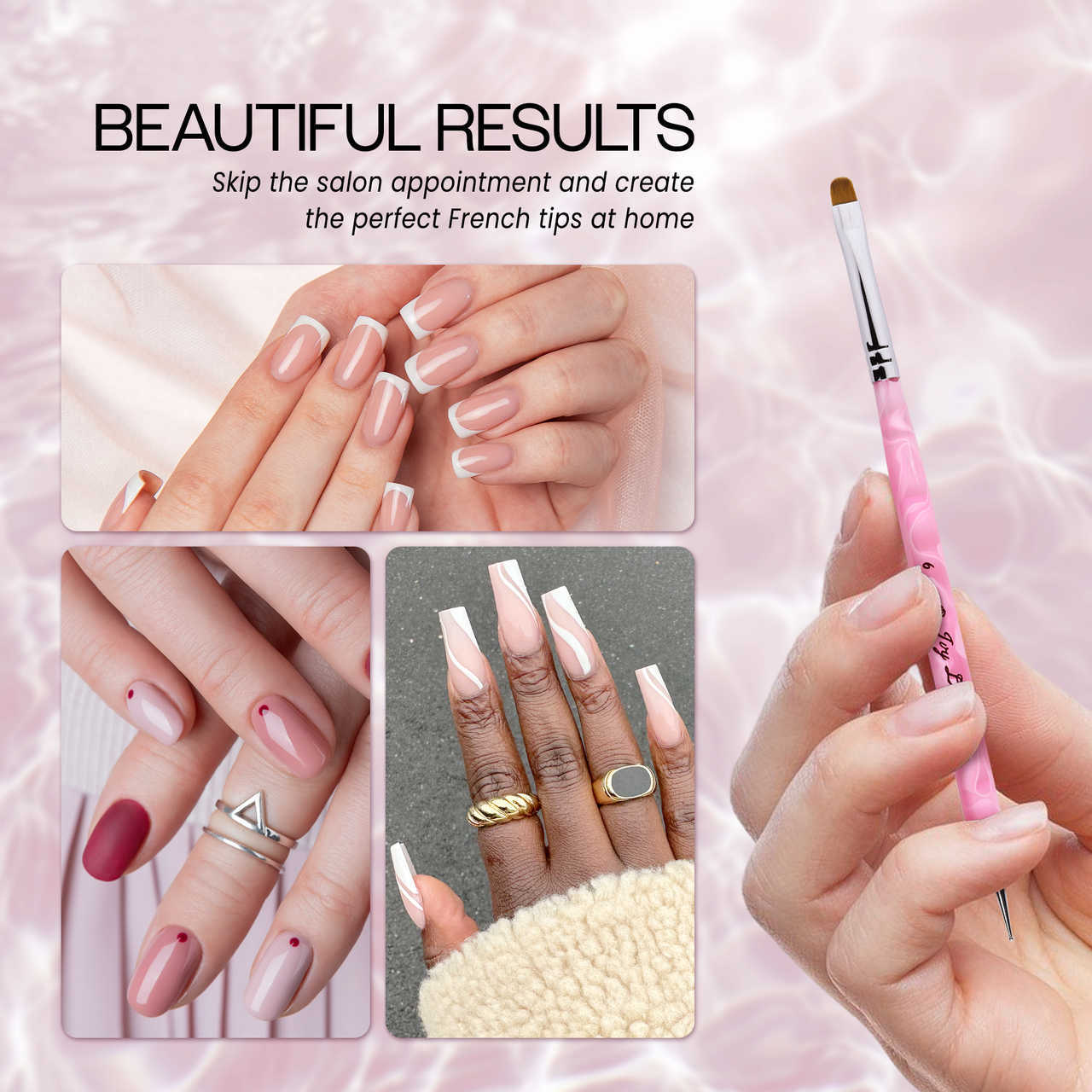 IvyL 2-Way Kolinsky Brush & Dotting Tool with Pink Marble Clear Acrylic Handle