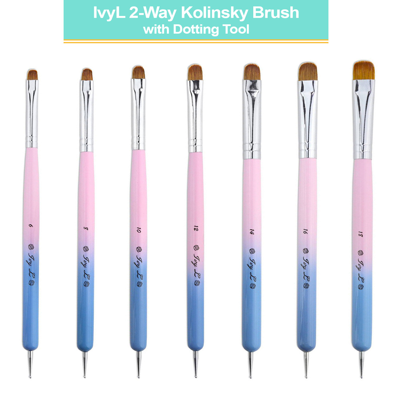 IvyL 2-Way Kolinsky Brush & Dotting Tool with Pink and Blue Ombre
