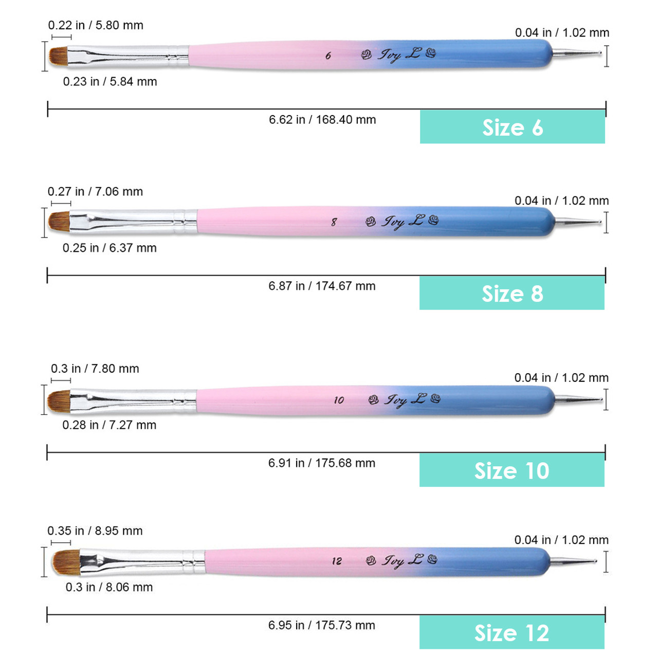 IvyL 2-Way Kolinsky Brush & Dotting Tool with Pink and Blue Ombre Wooden Handle