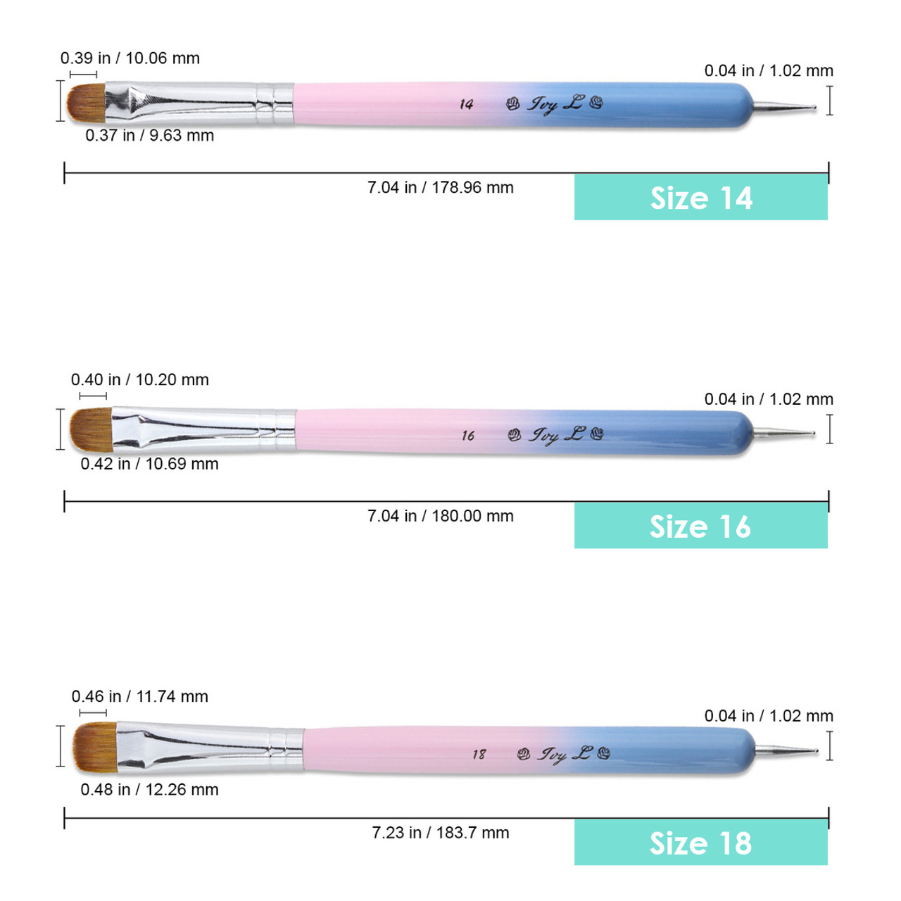 IvyL 2-Way Kolinsky Brush & Dotting Tool with Pink and Blue Ombre Wooden Handle