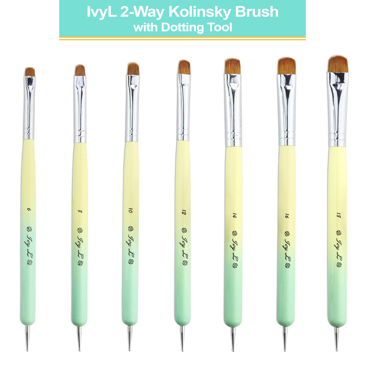 IvyL 2-Way Kolinsky Brush & Dotting Tool with Yellow and Green Ombre Wooden Handle