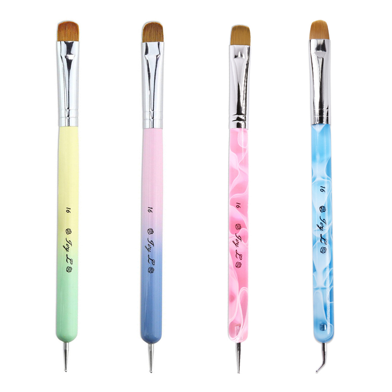 IvyL 2-Way Kolinsky Brush & Dotting Tool with Yellow and Green Ombre Wooden Handle