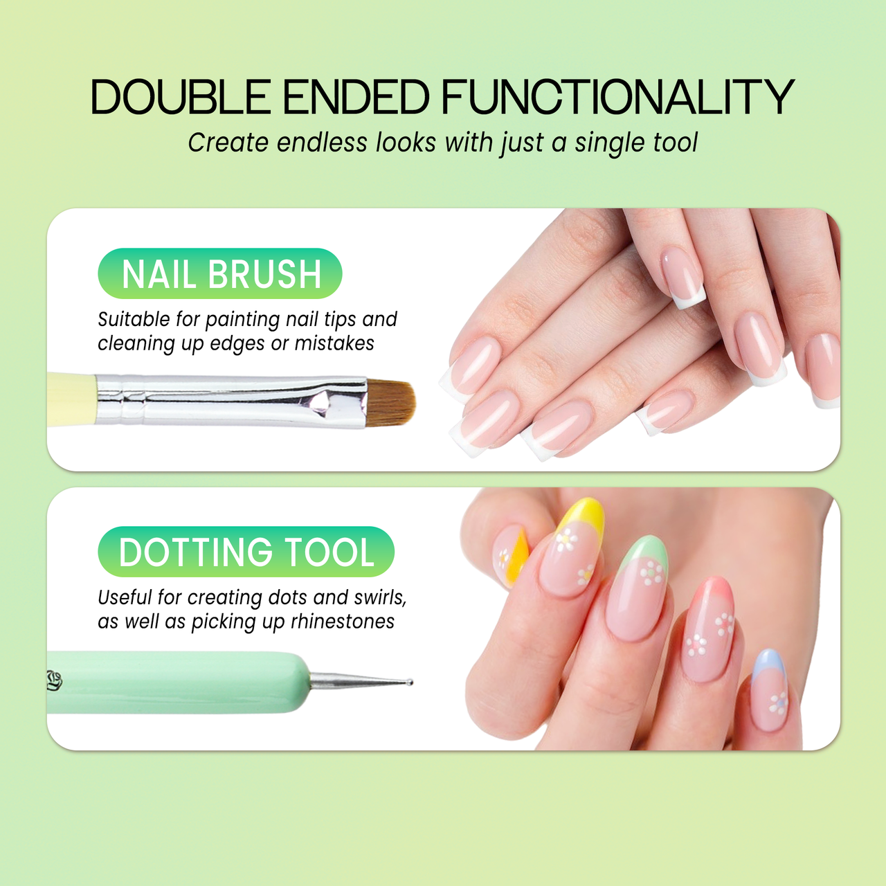 IvyL 2-Way Kolinsky Brush & Dotting Tool with Yellow and Green Ombre Wooden Handle