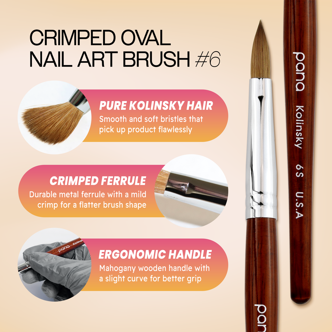 Oval Crimped Mahogany Wood Kolinsky Brush with Silver Ferrule