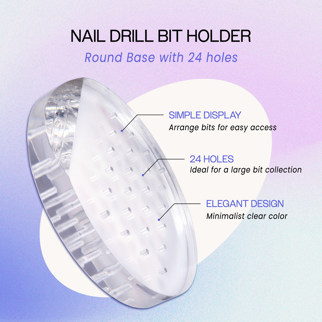 Clear Round 24 Hole Acrylic Nail Drill Bit Holder