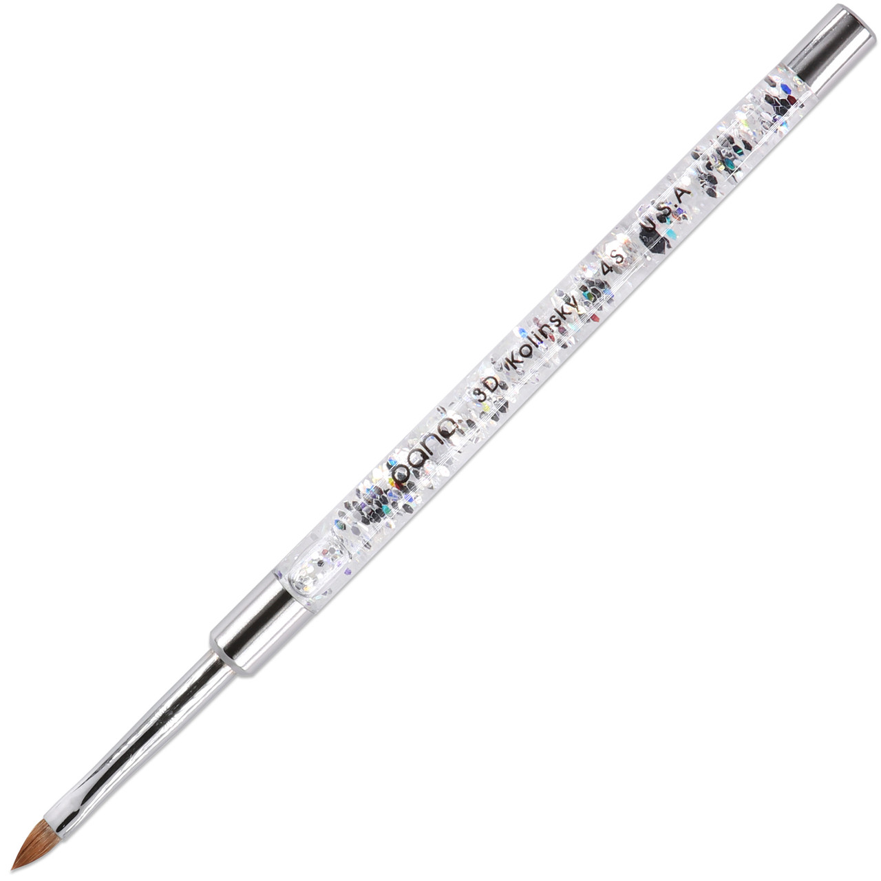 3D Sculpture Nail Art Brush with Glitter Silver Clear Acrylic Handle