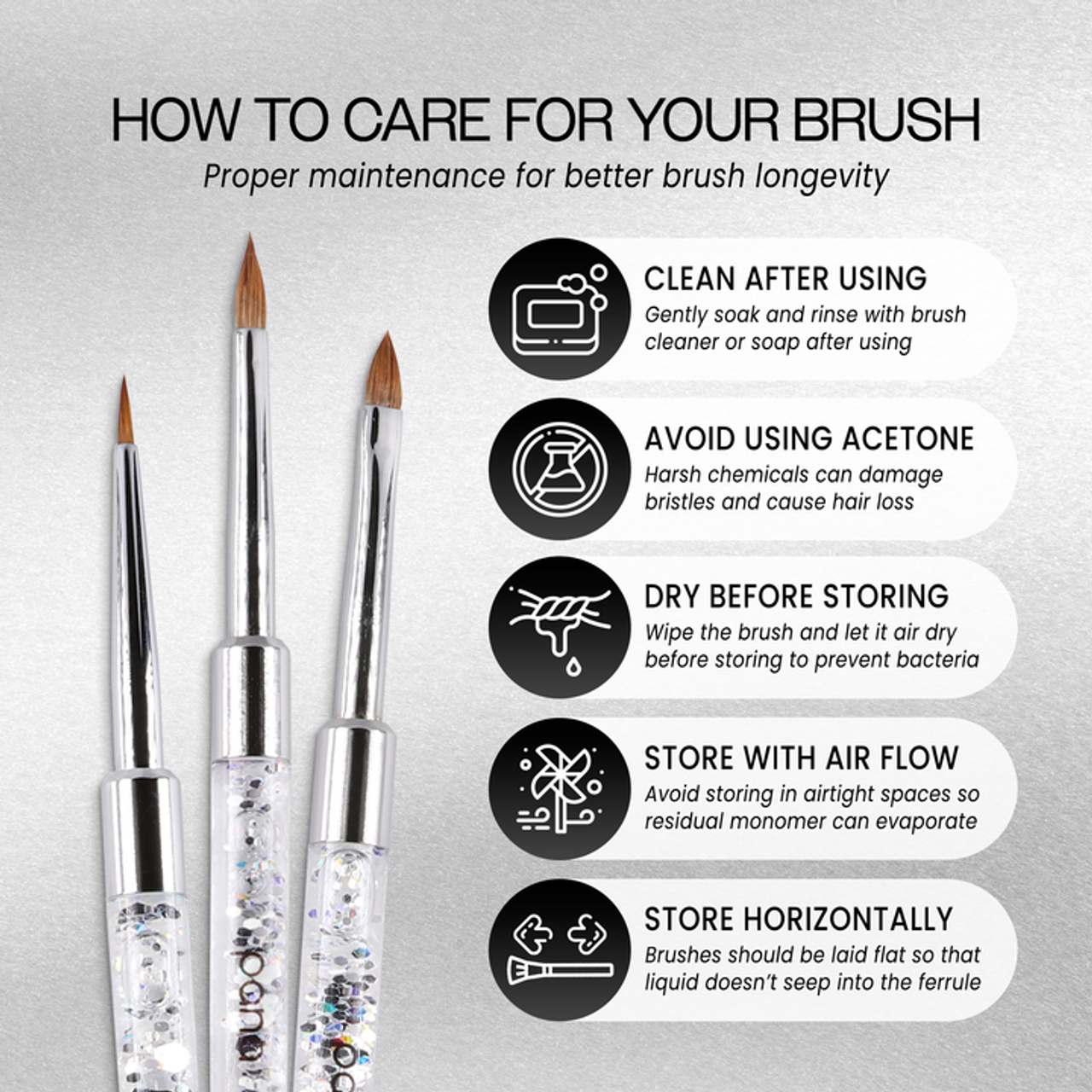 3D Sculpture Nail Art Brush with Glitter Silver Clear Acrylic Handle