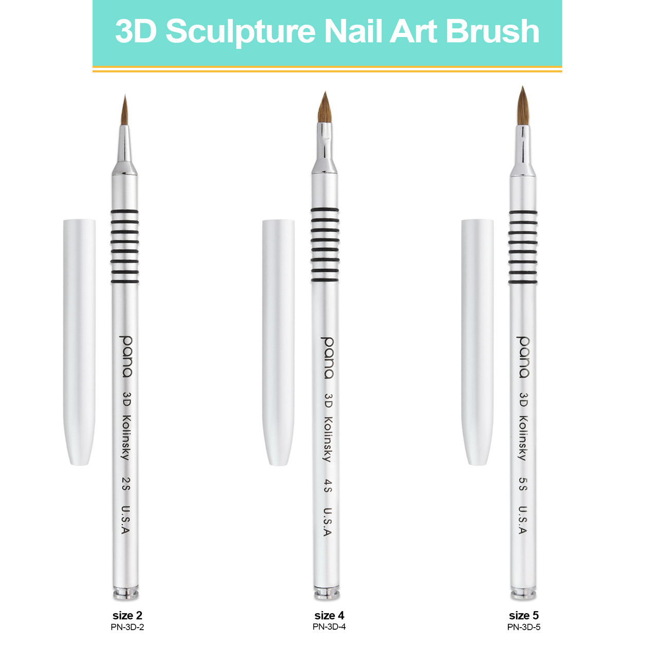 3D Sculpture Nail Art Brush with Silver Non-Slip Handle and Cap