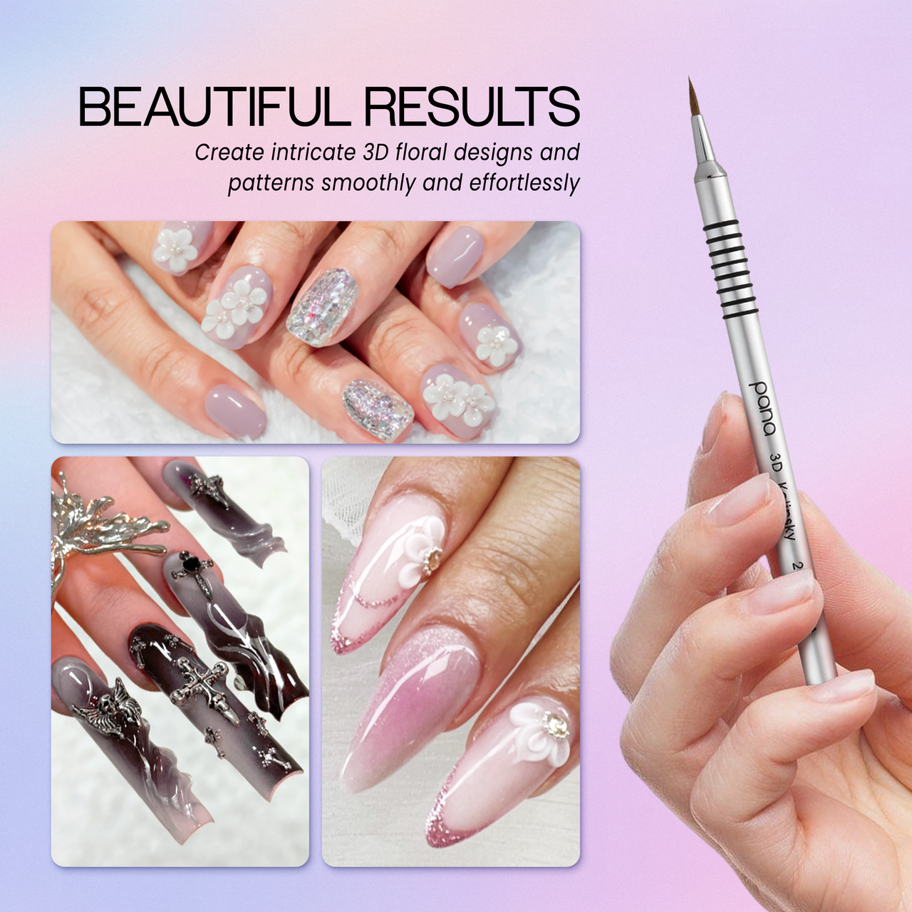 3D Sculpture Nail Art Brush with Silver Non-Slip Handle and Cap