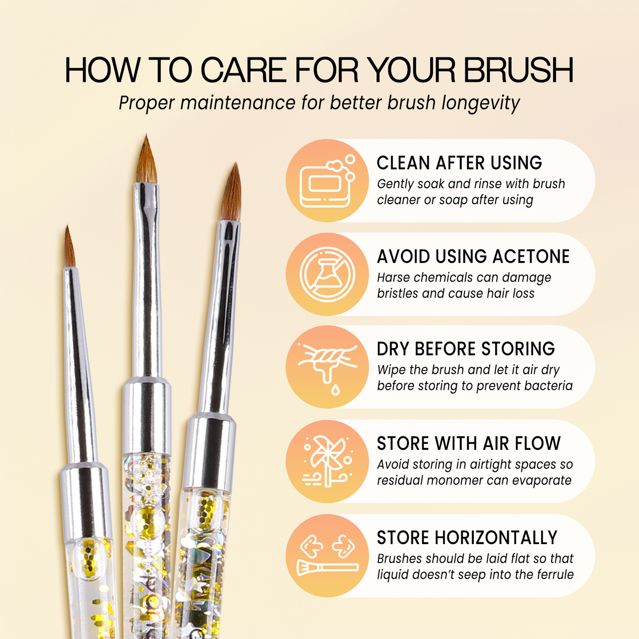 3D Sculpture Nail Art Brush with Glitter Gold Clear Acrylic Handle