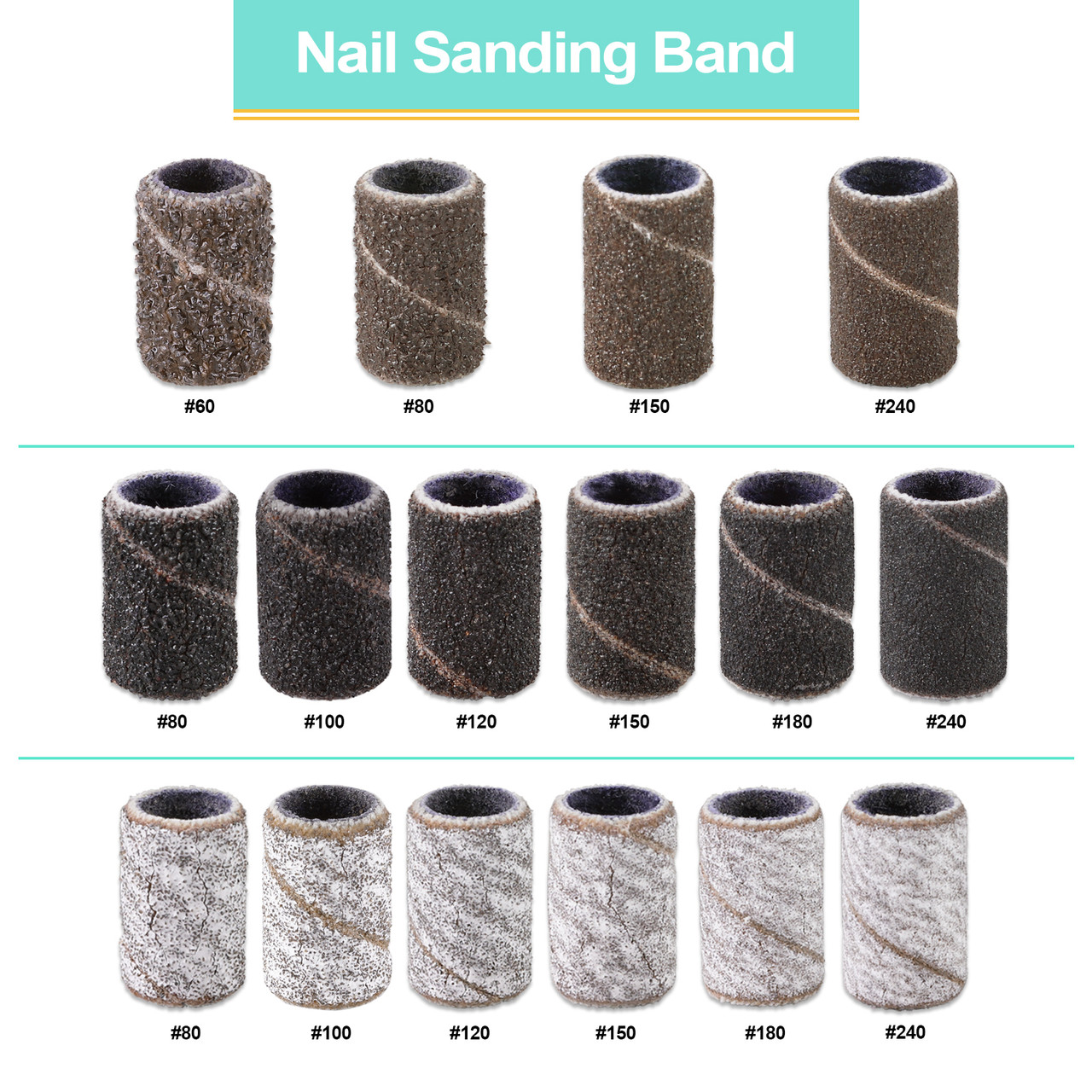 PANA 100 Pieces Brown Nail Sanding Bands (Grit 80, 150, 240)
