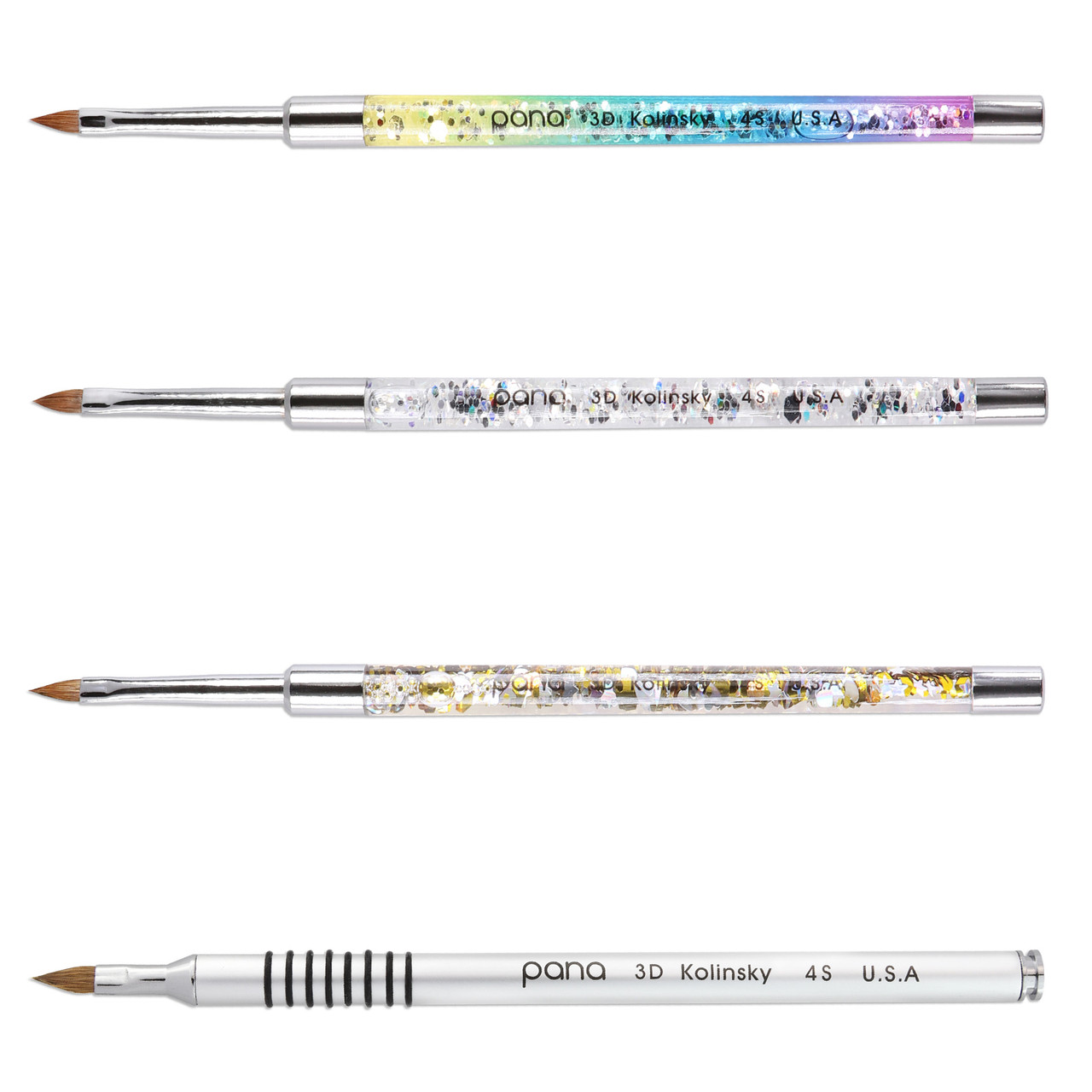 3D Sculpture Nail Art Brush with Glitter Rainbow Clear Acrylic Handle