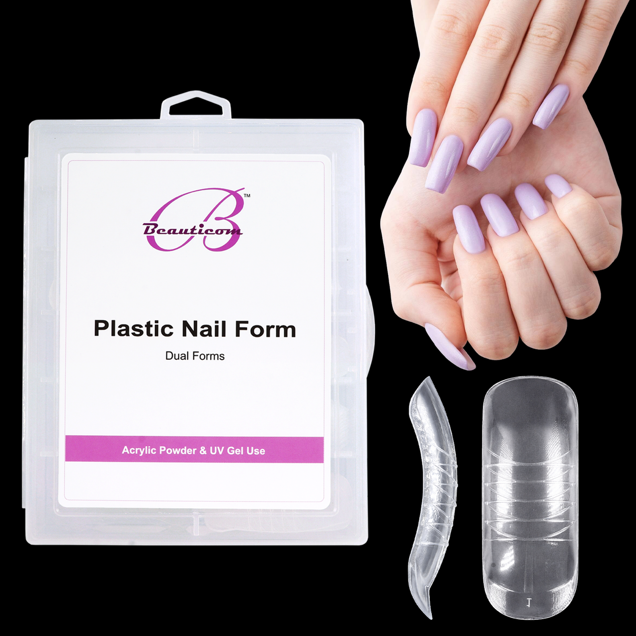 Plastic Nail Form Set Box - Frosted Form Box with Clear False Nail Tips